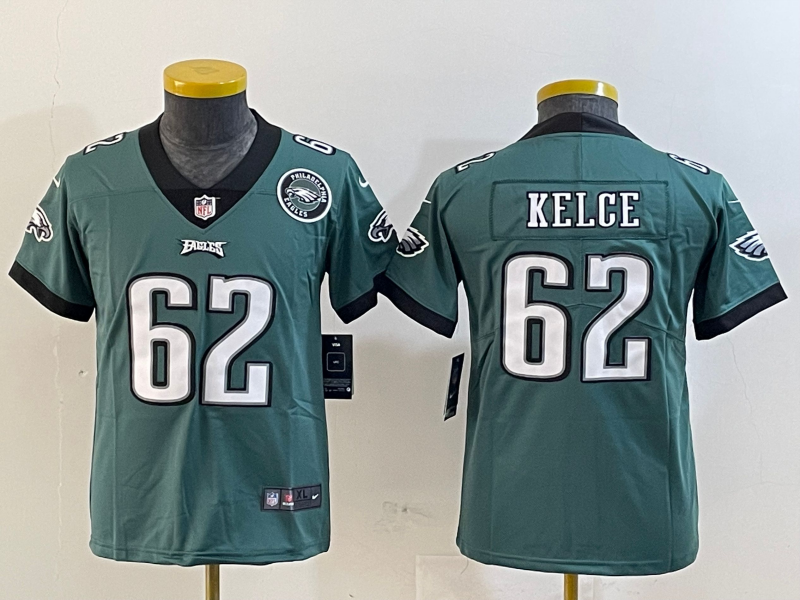 Youth 2025 Philadelphia Eagles #62 Kelce green Nike NFL jersey style 98->youth nfl jersey->Youth Jersey